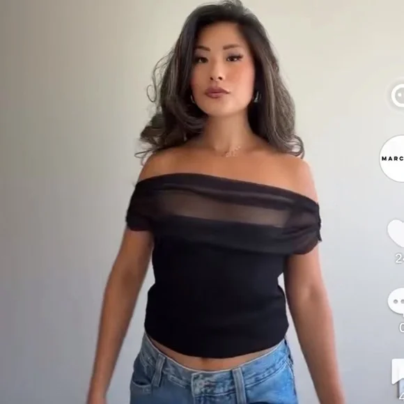 Marcella NYC Cabrini Top European Ponte & Mesh Drape Top Medium - Picture 7 of 16